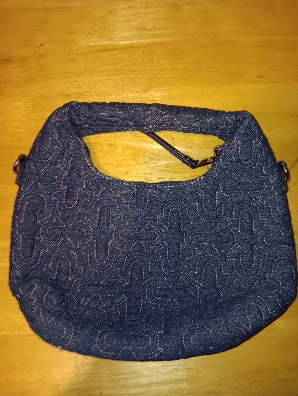True Religion Navy Blue Quilted Logo Mini Hobo Bag